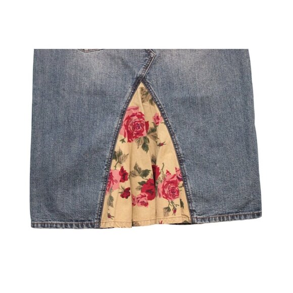 Y2K Express Denim Skirt Size 12 Patchwork Floral Corduroy Boho Festival Artsy - Picture 10 of 12